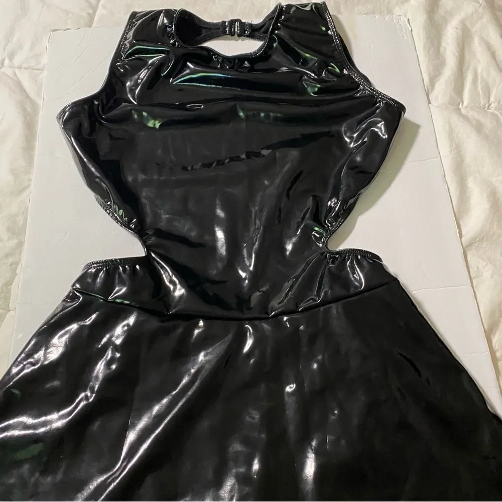 The Line up dance costume mature faux leather leotard DENISE LIQUID DRESS XL adl